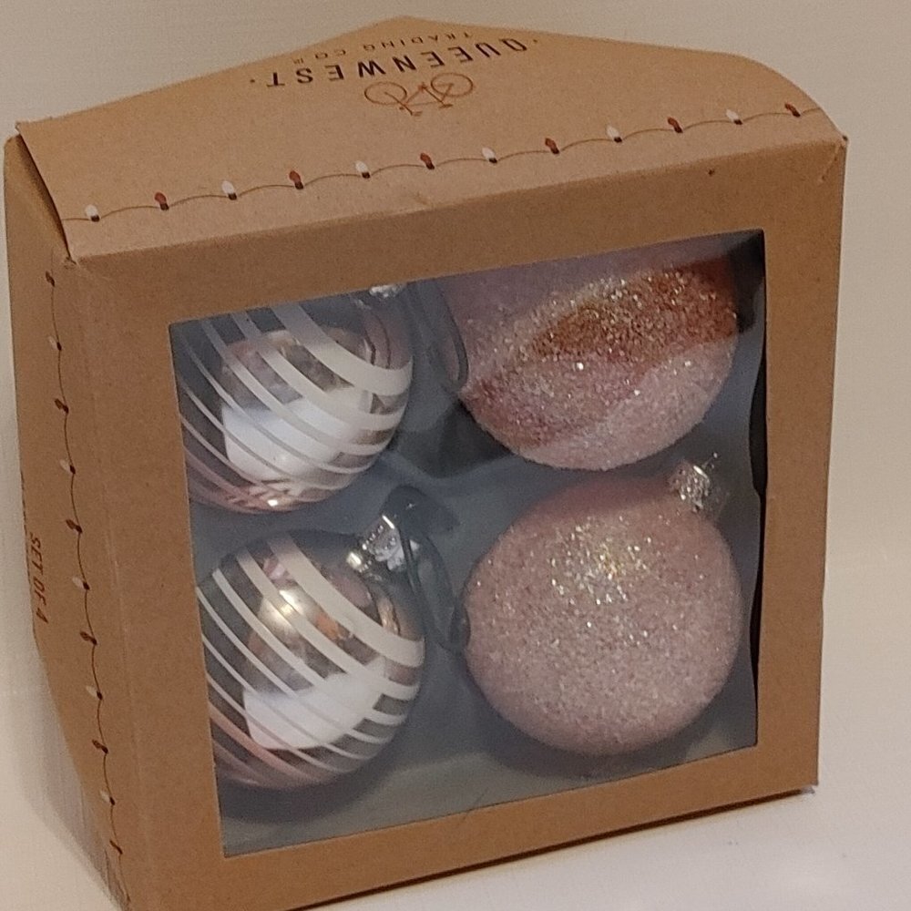 PINK Glass Bulb Ornaments Package of 4 QUEEN WEST Trading Co.